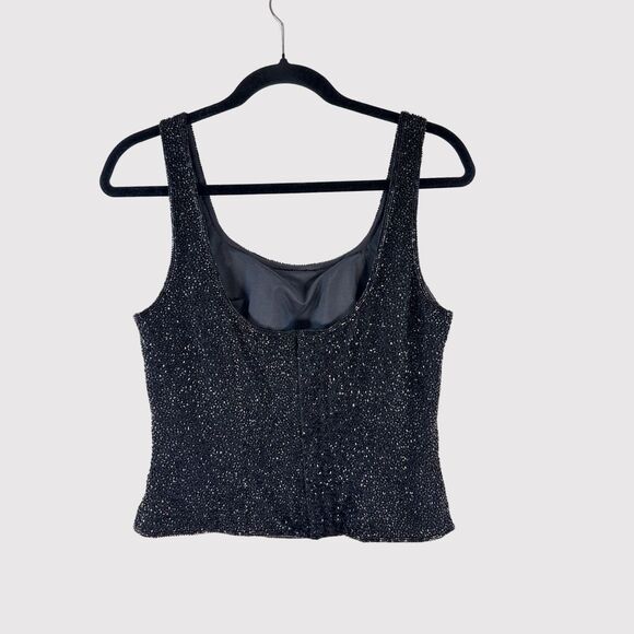 VINTAGE Cache Women Top Black Tank Allover Beaded Pure Silk Sparkle Bling Medium - Picture 2 of 9